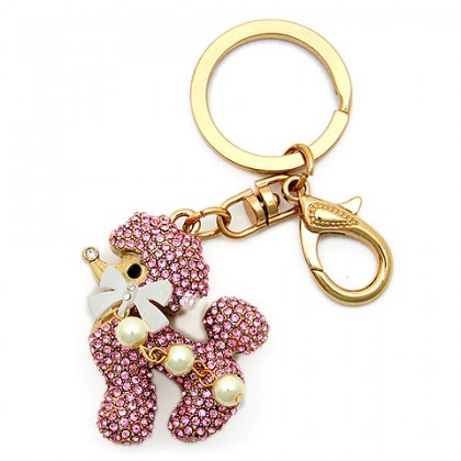 Key Chain - 12 PCS - Rhinestone Poodle - Pink - KC-HFK5911PK